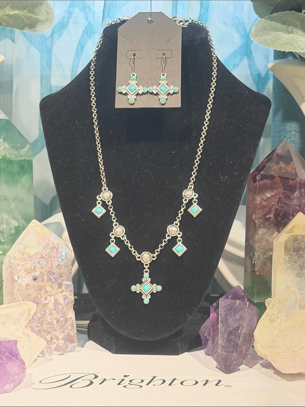 🦋 BRIGHTON SET! RETIRED VTG+ SLVR Turquoise Necklace & 2 Sets Matching Earrings!